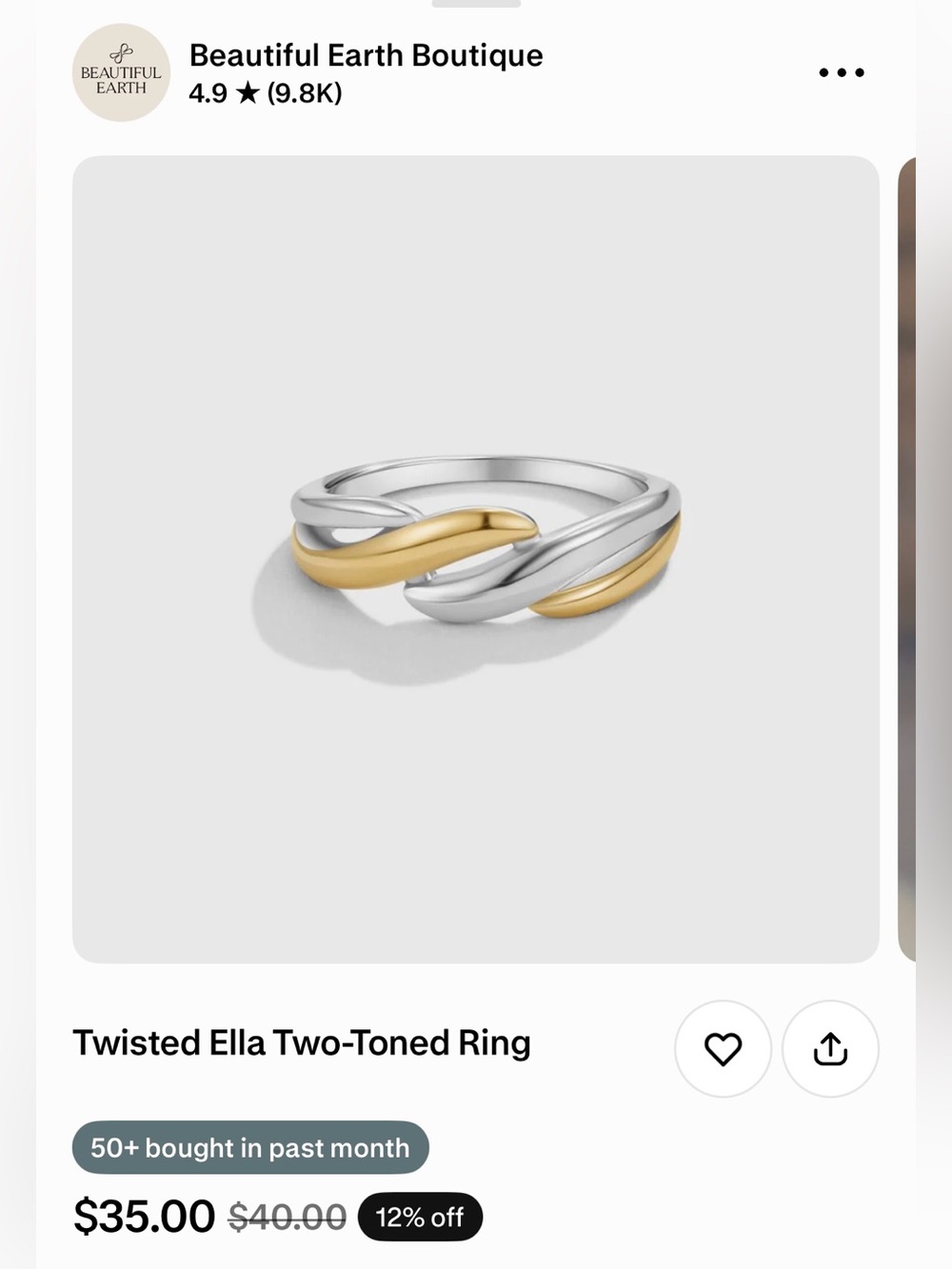 Beautiful Earth Twisted Ella Two-Toned Ring - Gold & Silver